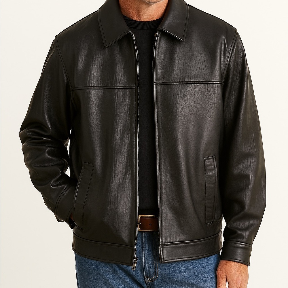 ROUNDTREE & YORKE Men’s Black Lambskin Leather Zip Front Jacket Edgy XL